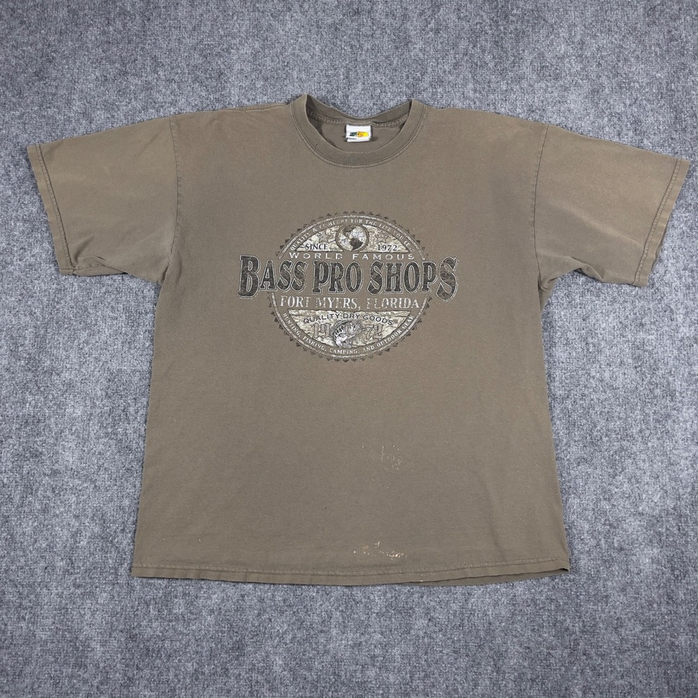 Y2K Bass Pro Shops Graphic T-Shirt Mens XL Brown Fort Myers Florida Distressed